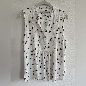 LOFT White and Black Polka Dot Top